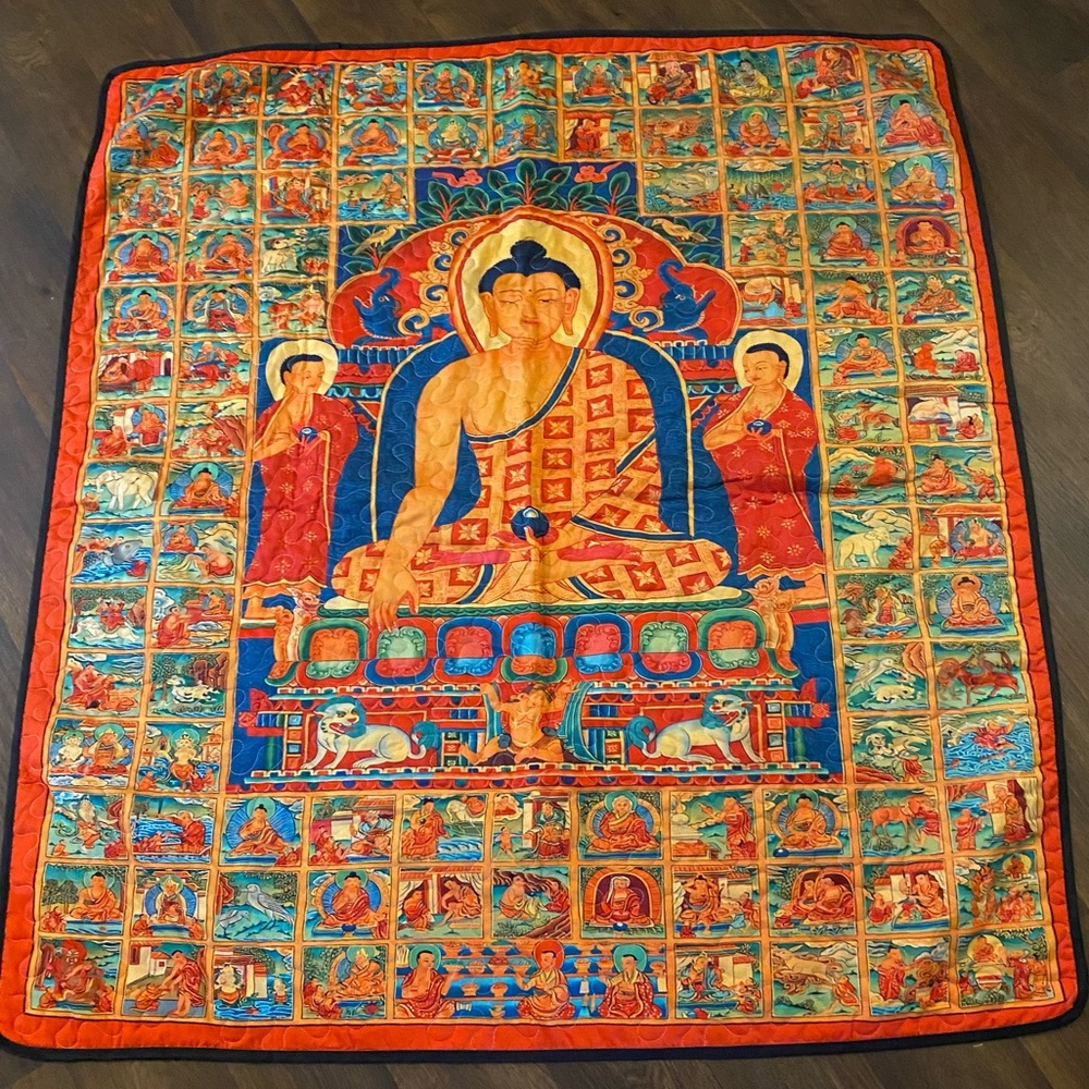 Buddhist meditation blanket quilt Jataka Tales Buddha excellent condition